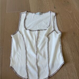 White and Brown Trim Ribbed Tank crop Top